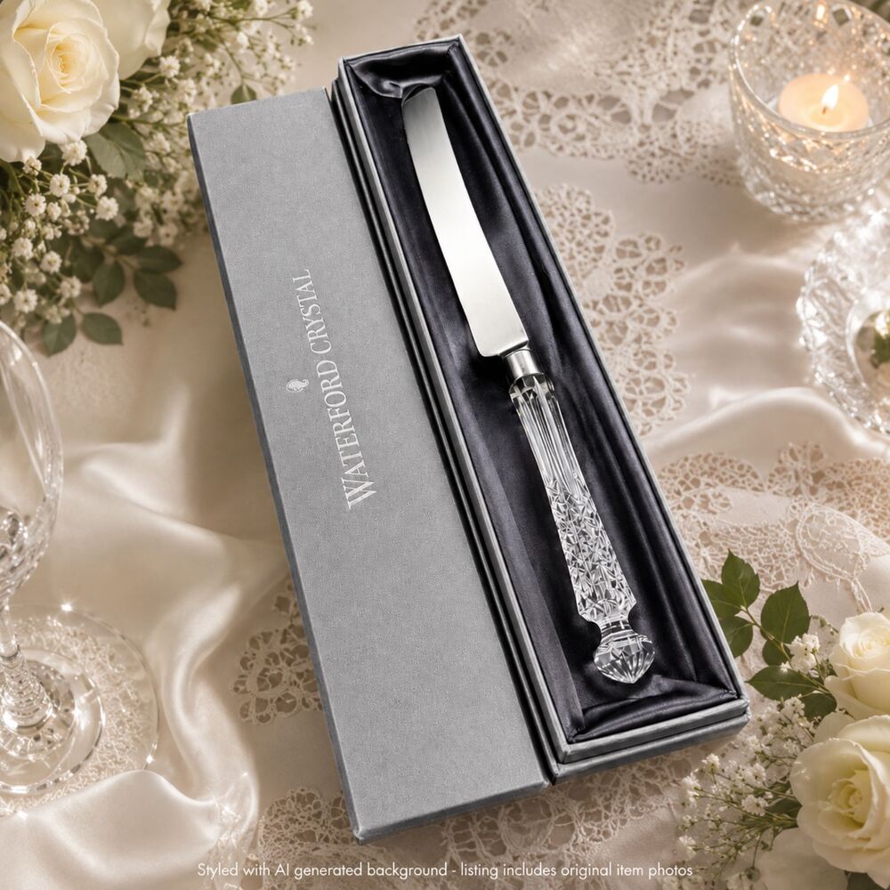 Vintage Crystal Bridal Cake Knife Server Waterford Lismore Style Glass Handle